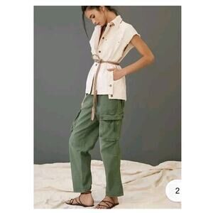 NWT Anthropologie Pilcro Woken's Cream Embroidered Denim Vest Size Medium